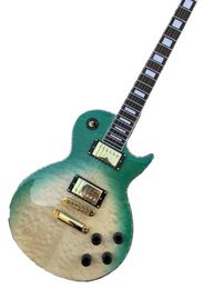 In stock green and natural Colour LP electric guitar mahogany body with quilted maple top we can Customise the guitar