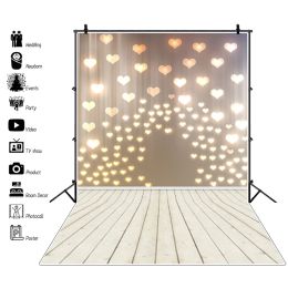 Laeacco Dreamy Light Bokeh Glitter Love Heart Wood Floor Photography Backdrop Baby Newborn Portrait Photo Background