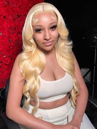 Synthetic Wigs 13x6 high-definition transparent lace front wig 613 blonde body wave 13x4 human hair 30 inch adhesive free suitable for women to choose from Q240523