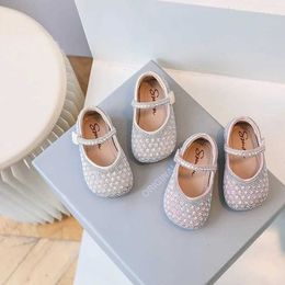 Flat shoes Baby Girl Princess Shoes Single Leather Childrens Flats Shoes Fashion Bling Girl Mary Jane Shoe Pink Beige Q240523