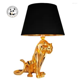Table Lamps Nordic Resin Gold Leopard Lamp LED E27 Cloth Art Lampshade Modern Living Room Decor Bedside Study El Light Fixture