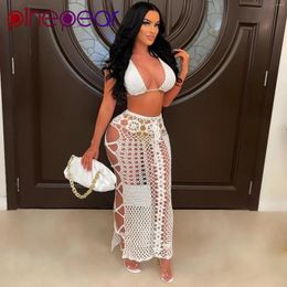 Work Dresses PinePear Sexy Crochet Knitted 2 Piece Skirt Set Beach Party Dress Womens 2024 See Through Two Pieces Outfits Beachwear