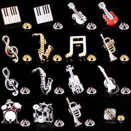 Music Instruments Brooches Metal Enamel Guitar Saxophone Piano Brooch Music Series Badges For Men Women Clothes Decor Lapel Pins