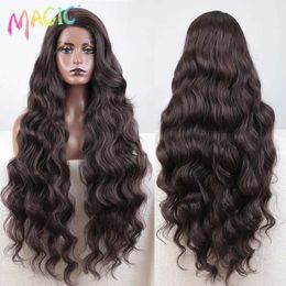 Synthetic Wigs Magic synthetic lace front wig with long waves of 36 inches role-playing body wave side part lace wig for women lace front wig Ombre blonde wig Q240523