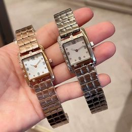 Brand Famous AAA Zircon Square Bezel Watches Stainless Steel Quartz WristWatch Female Crystal Diamond Clock Number Dial Sign Logo Heure Women Watch 23mm