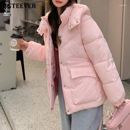 Women's Trench Coats BGTEEVER Stylish Winter Long Sleeve Women Hooded Down Casual Loose Pockets Female Zipper Up Solid Overcoats Ladies