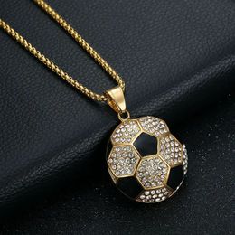 Hip Hop Iced Out Bling Soccer Football Pendant Statement Male 14K Gold Sports Necklace For Women Men Jewelry