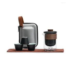 Teaware Sets Retro Black Pottery 1 Pot 3 Cups Tea Set Outdoor Ceramic Travel Portable Glass Teapot With Filter Maker