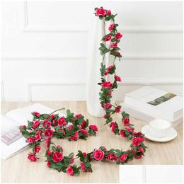 Faux Floral Greenery New 2.5M Artificial Rose Flowers Rattan Autumn Small Peony String Decor Silk Fake Garland For Home El Garden Deco Dh1Vu