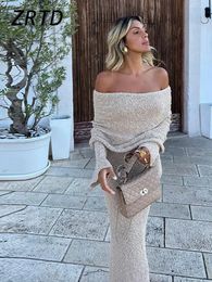 Knit Off Shoulder Bodycon Dres 2024 Spring Summer Elegant Slim Backless Long Sleeve Party Dresses Fashion Lady Beach Robe 240520