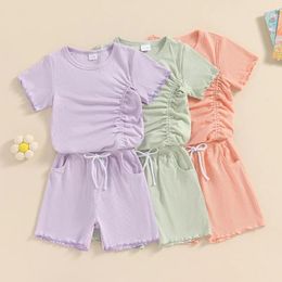 Clothing Sets Kids Girls Shorts Set Short Sleeve Crew Neck Drawstring T-shirt With Summer Outfit