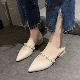 2024 Women Sandals Soft Toe Leather Cap Hollow Women's Shoes Thick Heels Middle Summer Fashion All-match Pointed Pu 457 's