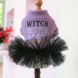Dog Apparel Purple Color Clothes With Black Lace Tutu Dresses Pet Dogs Halloween Skirt Embroidered Edge Puppy