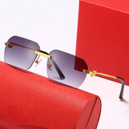 C Sunglasses Designer Mens Frameless Square Gold Metal Frames Buckle Coated Mirror Eye Protection Womens Sun Glasses Shades Unisex Summ 2216
