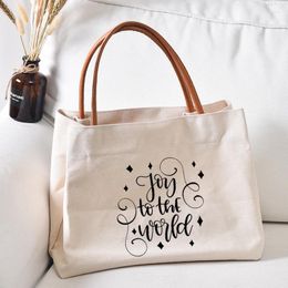 Shopping Bags Joy The World Print Christmas Canvas Tote Bag Gift For Friends Family Travel Women Lady Beach