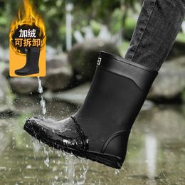 Mens velvet waterproof kitchen shoes outdoor wear-resistant non-slip fishing shoes high quality versatile rain boots 240514