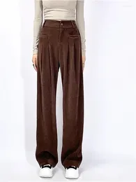 Women's Pants 2024 Autumn Winter Maillard Style Womens Brown High Waist Long Wide Leg Girls Vintage Straight Loose Corduroy Trousers