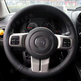 100% Fit For Jeep Compass Grand Cherokee Wrangler Patriot 2012-2014 car Interior DIY Hand-stitched black ultrathin nonslip Genuine Leather car steering wheel cover