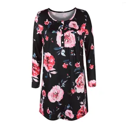 Casual Dresses 2024 Spring And Autumn Women's Fashion Slim Fit Round Neck Long Sleeve Dress Office Party Elegant Print Lady