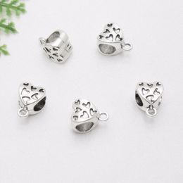 300pcs lot Silver Plated Heart Bail charms Spacer Beads Charms pendant For diy Jewellery Making findings 12x9mm 231J