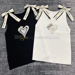 Heart Pattern Tanks Top Women Bowknot Strap Vest Knitted Sport Tee Casual Style Vests