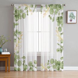 Curtain Summer Watercolour Eucalyptus Leaves Sheer Curtains For Living Room Decoration Window Kitchen Tulle Voile