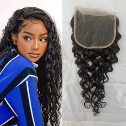 Peruvian Human Hair 5X5 Lace Closure Water Wave Five By Five Three Middle Free Part 16-24inch Natural Colour Udbra