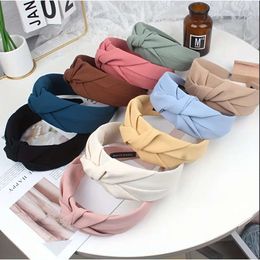 New Fashion Knotted Headbands for Women Solid Color Girls Cloth Bands Wide Hairband Soft Hoop Hair Accessories L2405