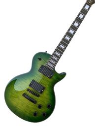 In stock green color mahogany wood body with quilted maple top six string LP electric guitar