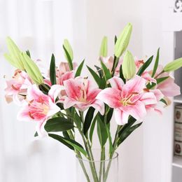 Decorative Flowers 3 Heads Artificial Fake Lily Bouquet 88cm DIY Creative Gift For Friends Living Room Garden Party El Decor