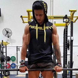 Men's T-Shirts Summer Men Fitness Tank Top Sports Cotton Running Tank Top Basketball Sleeveless Shirt Hooded Vest Breathable Training Clothing J240522