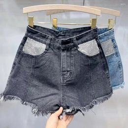 Women's Shorts Summer Diamonds Women Denim 2024 Fashion Loose Holes High Waist Jeans Street Wide Legs Thin Trousers