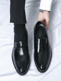 Summer Mens Classic Business Casual Loafers Brogue Carving Evening Dinner Men Dress SlipON Leather Shoes Fashion black 240524