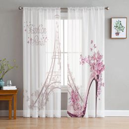 Curtain Pink Paris Tower High Heels Female White Sheer Curtains For Living Room Decoration Window Kitchen Tulle Voile