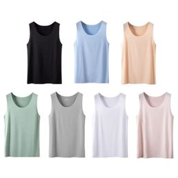 Women Ice Silk Seamless Tank Top Basic Sleeveless ONeck Plain Vest Undershirt 240521