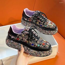 Casual Shoes Diamond Inlaid Sponge Cake Sole Dad Women's Autumn High-end Trendy Board Thick Soles Shallow Mouth Fashion Sneakers