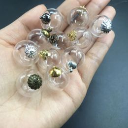 Decorative Figurines 1pc 25mm One Hole Clear Glass Ball With Copper Caps Hollow Bottle Globe Vial Jewelry Making Accessories Beads Charms