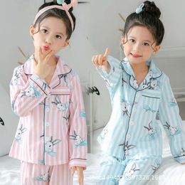 Barn Pamas 2024 Autumn Spring Girls Boys Sleepwear Nightwear Baby Clothes Animal Cartoon Homewear Set Cotton Children's Pyjam L2405