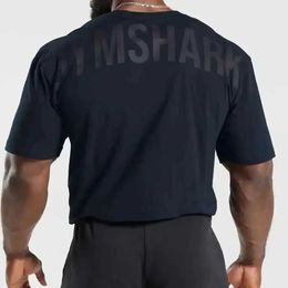 Men's T-Shirts 2024 US Mens Muscle Shark Street Fitness Gymshark Sports Short sleeved Mens T-shirt Chris Training Strength Loose Top Y240522