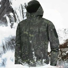 Men's Jackets Mens military camouflage wool jacket skin soft shell military tactical jacket multi cam mens camouflage windbreaker 5XL Q240523