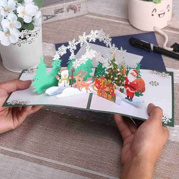 Gift Cards Greeting Cards Santa Claus in the Forest Christmas Card Pop up 3D Christmas Gift Winter Holiday New Year WX5.22