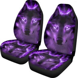 Car Seat Covers Universal Set 2 Packs Purple Wolf Animal Print Breathable Vehicle Front Bucket Protector SUV Truck Sedan