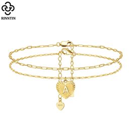 Rinntin 14K Gold Plated Sterling Silver Layered Letter A To Z Anklet for Women Initial Ankle Foot Chain Beach Jewellery SSA08 240524