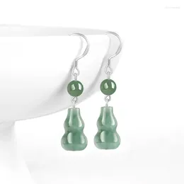 Stud Earrings Natural A-grade Burma Jade Green Gourd Bean Seed Jadeite Stone S925 Silver Inlaid Fashion Jewelry For Women