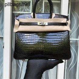 Bk Handbag Crocodile Leather 7a Handmade Cowhide Togo Splicing Bag Genuine Fully black V BK25qq