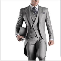 2017 New Arrival Italian men tailcoat Grey wedding suits for men groomsmen 3 pieces groom wedding suits peaked lapel men suits 287D