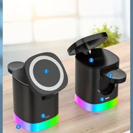 3-in-1 Magnetic Wireless Charging Station 15W with RGB Night Lights foldable Charger Compatible for smart phone Qi Fast Quick Charger Stand