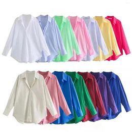Women's T Shirts Simply Candy Colour Casual Slim Poplin Office Ladies Long Sleeve Blouse Roupas Chic Chemise Tops Mujer