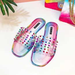 Slippers Women Slides Fashionable Transparent Crystal Colour Flat Bottom Waterproof Travel Beach Jelly Shoes Woman Flip Flops