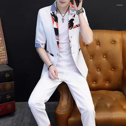 Men's Suits 2024 Summer Korean Version Slim-fit Short-sleeved (suit Trousers) Thin Casual Men British Seven-point Cuff Dress Two-piece Set